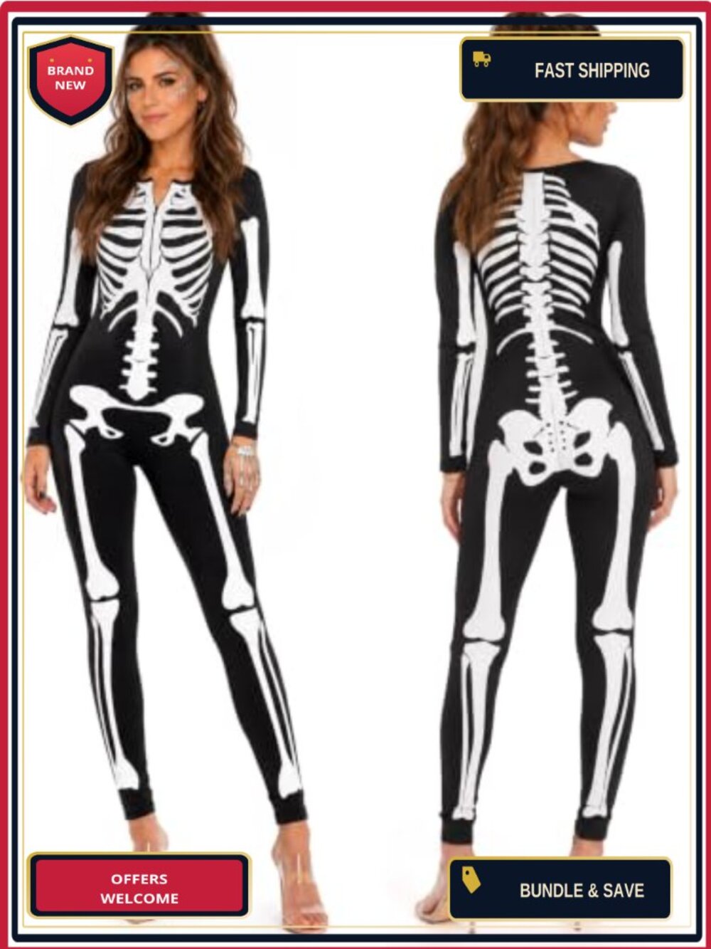 Tipsy Elves Skeleton Bodysuit One Piece Halloween Costume Womens